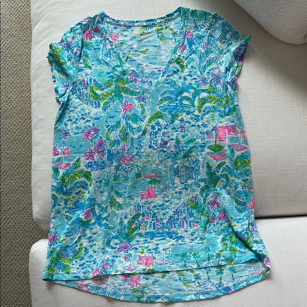 Lilly Pulitzer Blue and Pink Relaxed Short Sleeve Tee